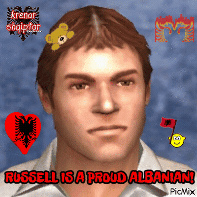 Russell Is A Proud Albanian With A Picture Of A Man GIF