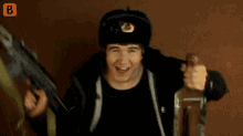 Russian Guy Excited Vodka And Gun GIF
