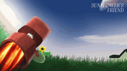 Rusty Robot Lift Off Sunflowers Friend GIF