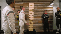Ryan Blaney Playing Huge Jenga With Friends GIF