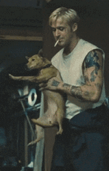 Ryan Gosling Dancing While Carrying Dog GIF