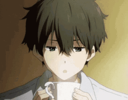 Sad Anime Boy Houtarou Oreki Sipping Coffee GIF