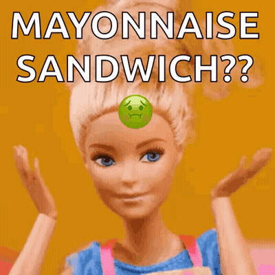 Sad Barbie Doll With Mayonnaise Sandwich GIF