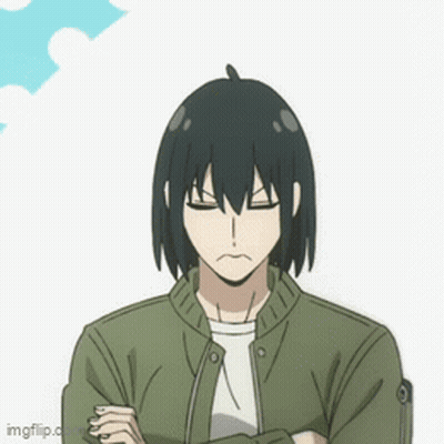 Sad Cartoon Character With Black Hair And Green Jacket GIF