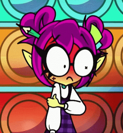 Sad Cartoon Character With Purple Hair And Glasses GIF