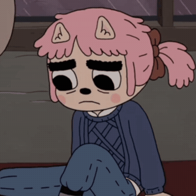 Sad Cartoon Girl With Pink Hair And Blue Sweater GIF