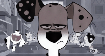 Sad Dalmatian Surrounded By Other Dalmatians GIF