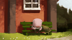 Sad Pig Eating Lunch Time Alone  GIF