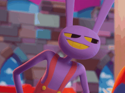 Sad Purple Cartoon Character In Overalls GIF