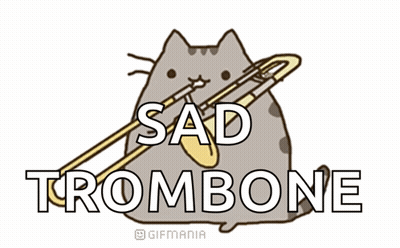 Gato triste tocando el trombón GIF
