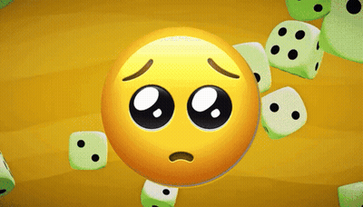 Sad Yellow Smiley Surrounded By Green Dice GIF