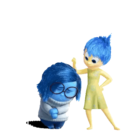 Sadness And Joy From Inside Out Are Standing Next To Each Other On A White Background Sticker