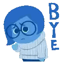 Sadness From Inside Out Is Wearing Glasses And A Sweater And Says `` Bye '' . Sticker