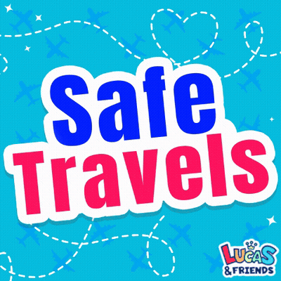 Safe Travels Text on Blue Background