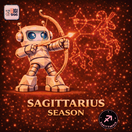 Sagittarius Season Poster Robot Holding Bow GIF