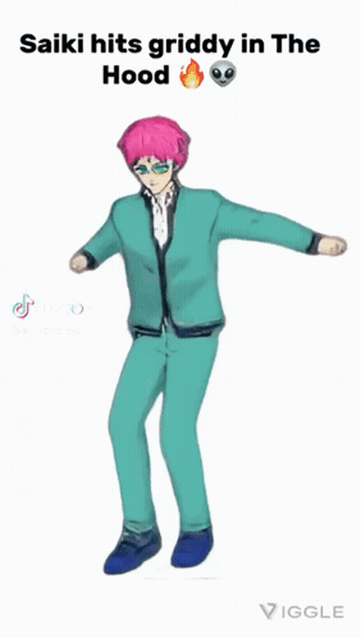 Saiki Hits Griddy With Pink Hair And Blue Eyes GIF