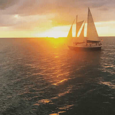Sailboat In Ocean At Sunset GIF