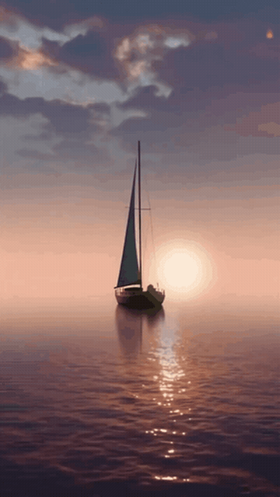 Sailboat In Ocean At Sunset GIF