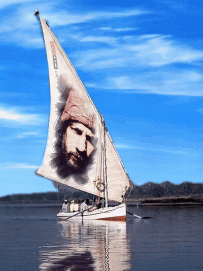 Sailboat With Jesus Man On Sail GIF
