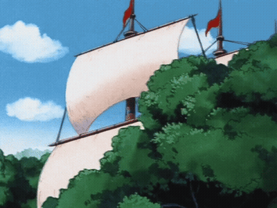Sailboat With Red Flag Among Trees GIF