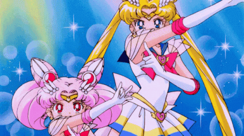 Sailor Moon And Chibi Moon From Sailor Moon Are Dancing Together GIF