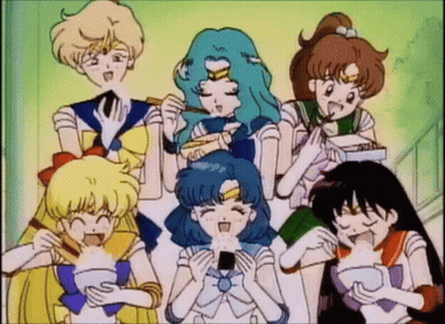 Sailor Moon Characters Eating Rice Together GIF