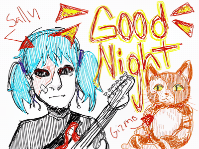 Sally Playing Guitar Cat Says Good Night Gizma GIF