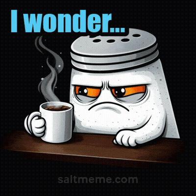 Salt Shaker Holding Coffee Saying I Wonder GIF