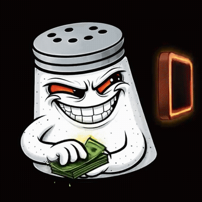 Salt Shaker Holding Money In Front Of Neon Sign Saying Wow I GIF
