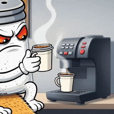 Salt Shaker Holding Two Cups Of Coffee GIF