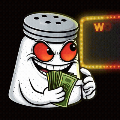 Salt Shaker Red Eyes Holding Pile Of Money GIF