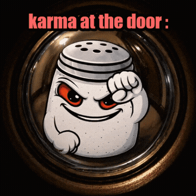 Salt Shaker Saying Karma At The Door GIF