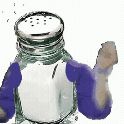 Salt Shaker With Purple Gloves Held By Purple Hand GIF