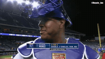 Salvador Perez Blue Helmet On Field GIF