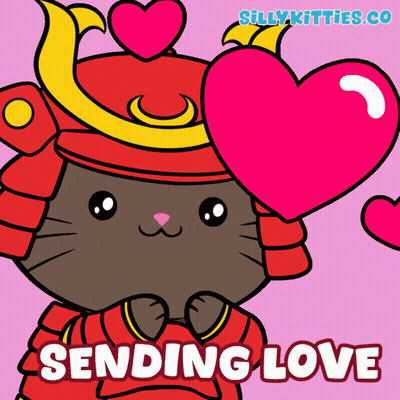 Samurai Cat Holding Heart Sending Love GIF