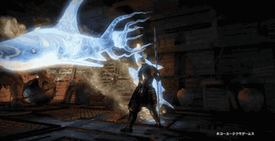 Samurai Facing Giant Shark GIF
