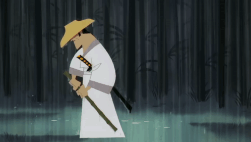 Samurai Holding Sword In Rain GIF
