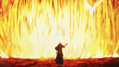 Samurai Standing Before Wall Of Fire GIF