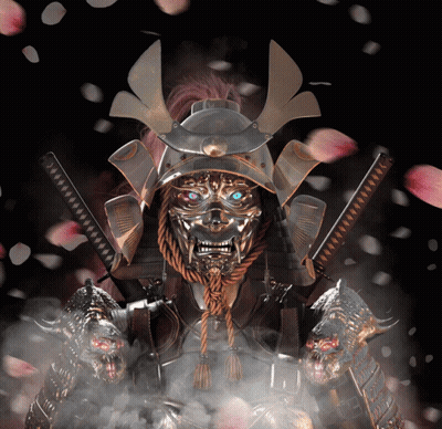 Samurai Statue With Mask GIF