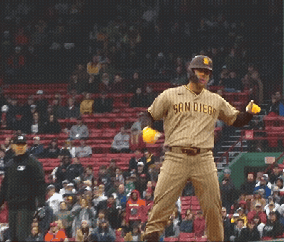 San Diego Baseball Player In Helmet And Yellow Gloves GIF