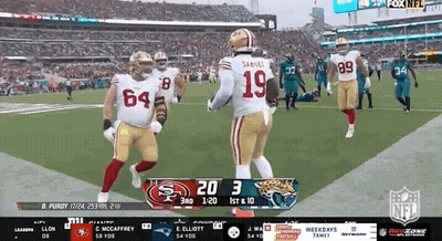 San Francisco 49Ers Player Number 19 Celebrates With Another Player GIF