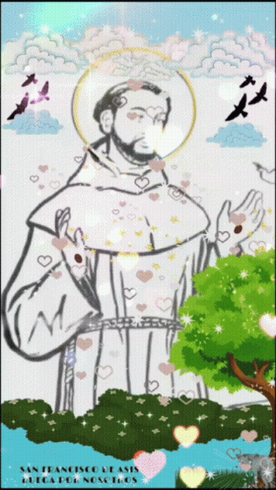 San Francisco De Asis Surrounded By Hearts GIF