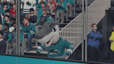 San Jose Sharks Mascot In Front Of Crowd GIF