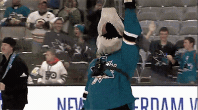 San Jose Sharks Mascot Standing in Front of Crowd