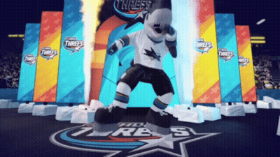 San Jose Threes Mascot In Front Of Stage GIF