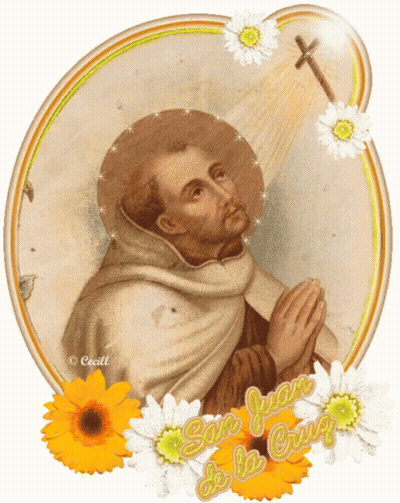 San Juan De La Cruz Surrounded By Flowers GIF