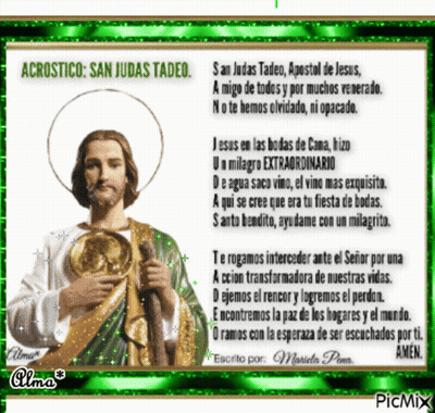 San Judas Tadeo Surrounded By Green Border GIF