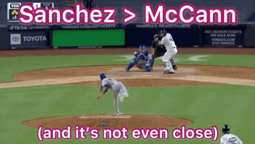 Sanchez Over McCann Baseball Field GIF