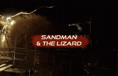 Sandman Sign Surrounded By Scaffolding GIF