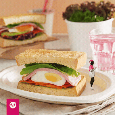 Sandwich On Plate With Pink Panda Logo GIF